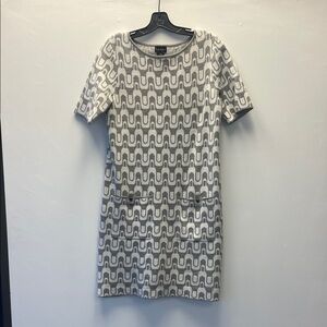 Nicole Miller Gray and White Patterned Mini Dress